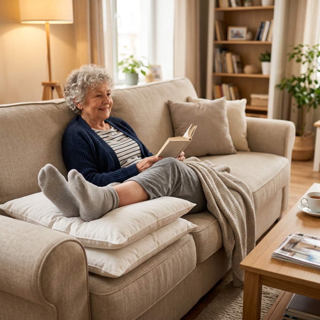 Kê chân cao giảm phù nề chân tiểu đường — tư thế đúng