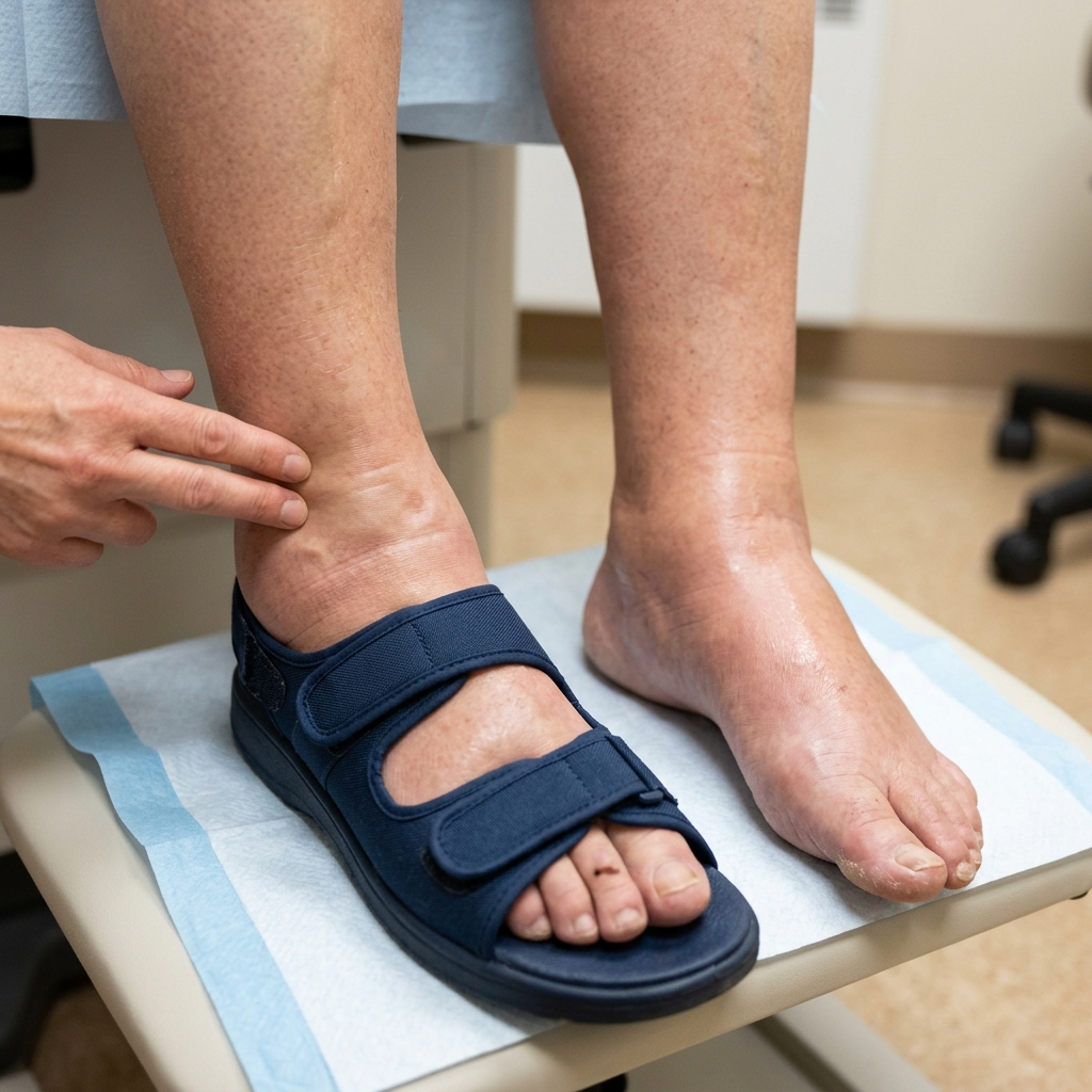 Phù nề chân tiểu đường — cổ chân sưng to cần chọn giày quai dán