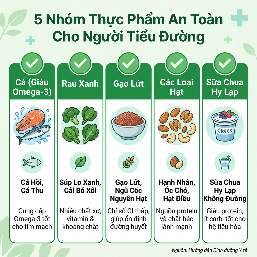 tiểu đường ki&ecirc;ng ăn g&igrave; 5 nh&oacute;m thực phẩm an to&agrave;n thay thế