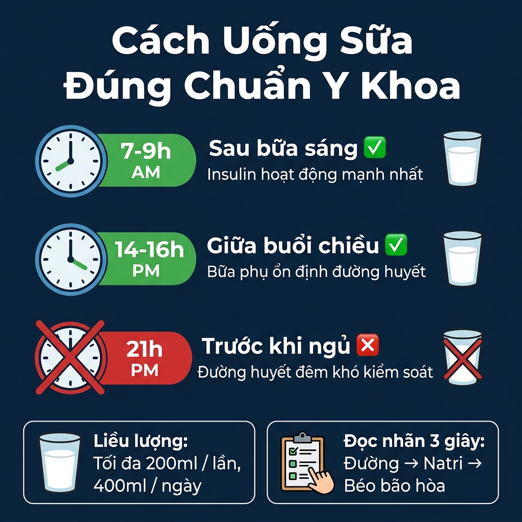 Hướng dẫn thời điểm v&agrave; liều lượng uống sữa cho người tiểu đường cao huyết &aacute;p