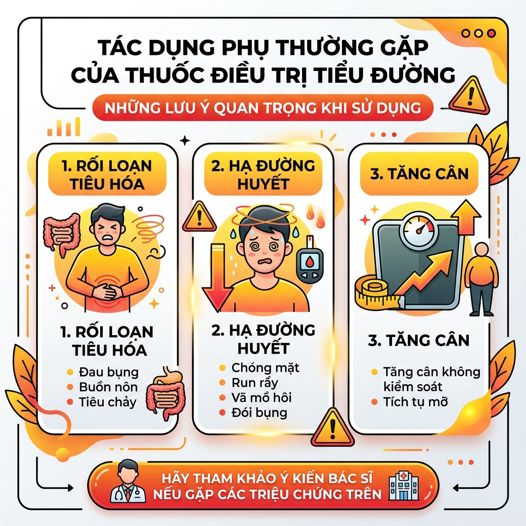 C&aacute;c t&aacute;c dụng phụ cảnh b&aacute;o thường gặp khi uống thuốc trị bệnh tiểu đường