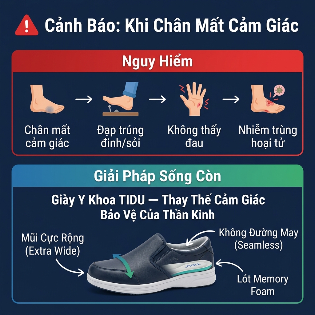 Cảnh báo: Khi chân mất cảm giác tiểu đường - Giải pháp giày y khoa TIDU bảo vệ bàn chân