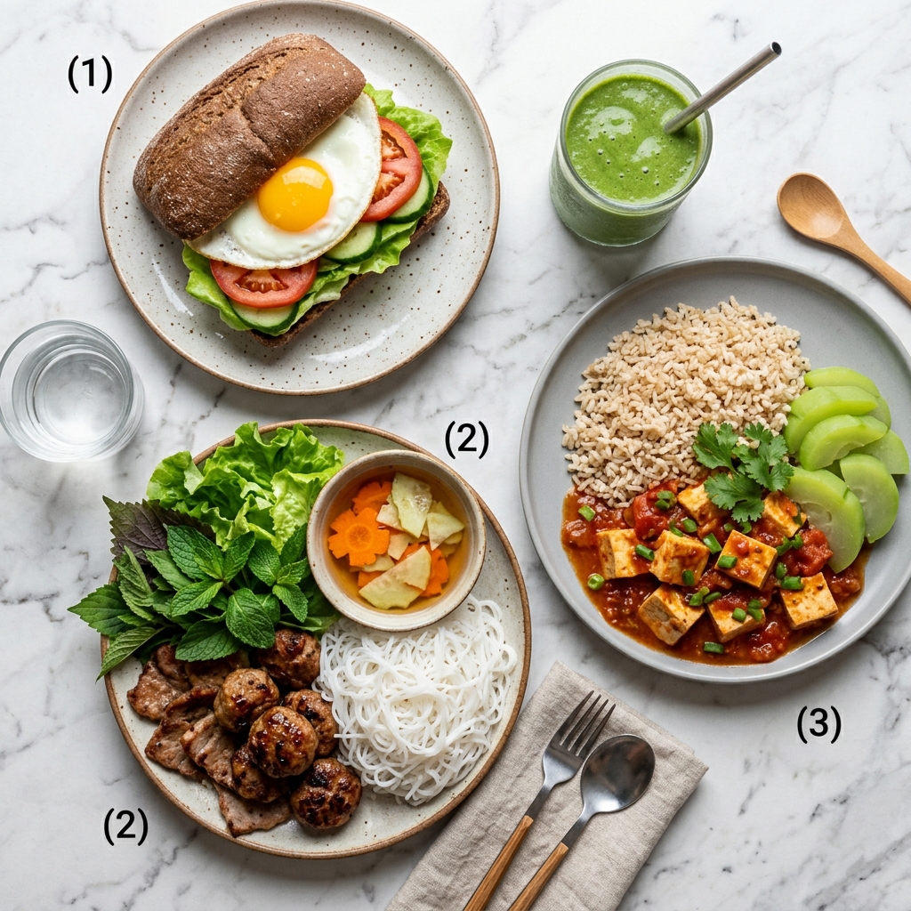 thực đơn thứ ba tiểu đường b&aacute;nh m&igrave; nguy&ecirc;n c&aacute;m b&uacute;n chả