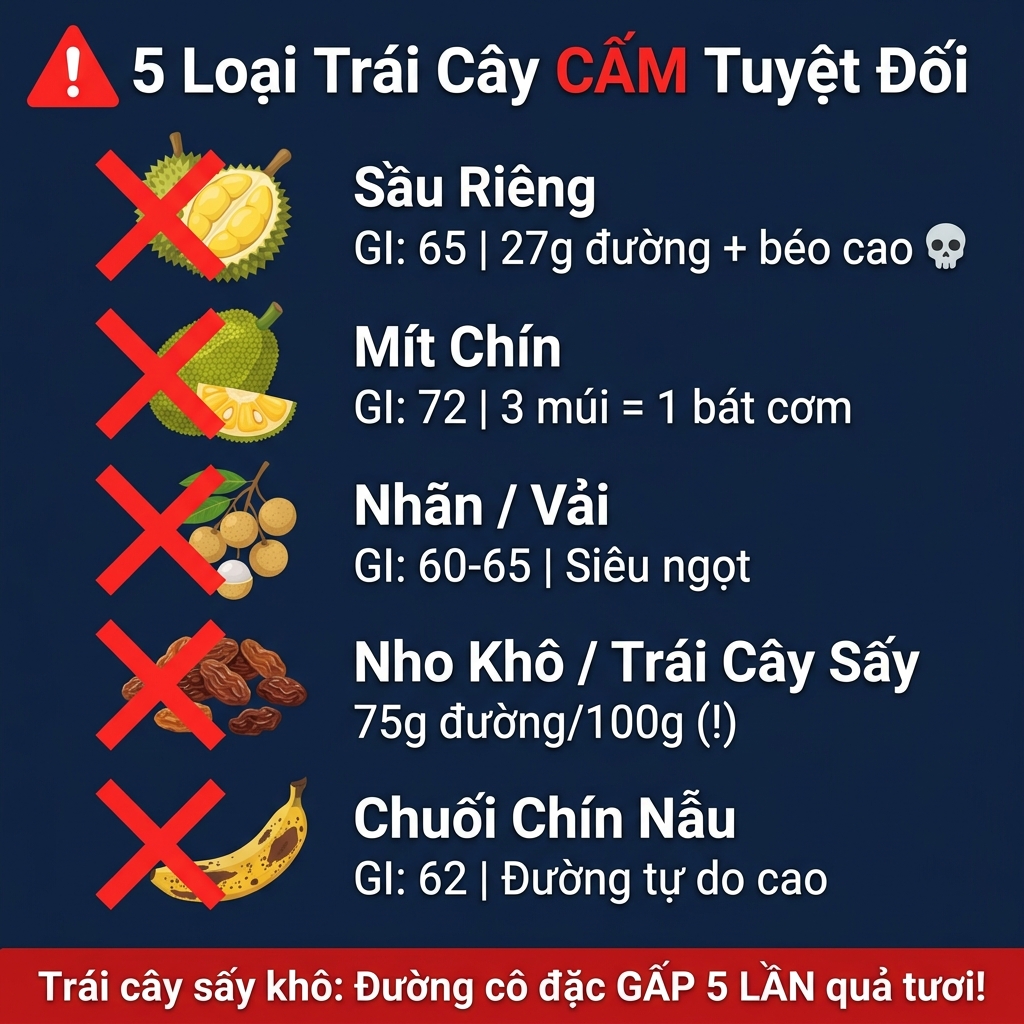 Infographic 5 loại trái cây cấm tuyệt đối cho người tiểu đường
