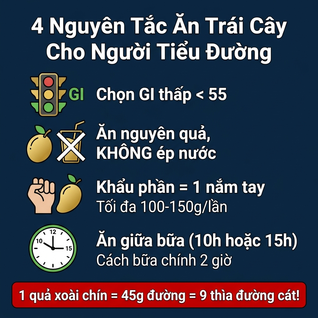 Infographic 4 nguyên tắc ăn trái cây an toàn cho người tiểu đường