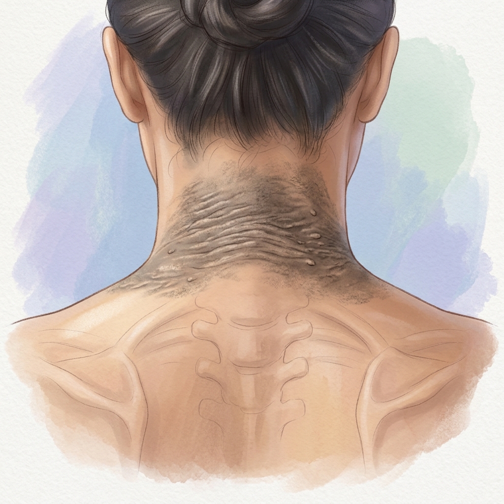 dấu hiệu tiểu đường ngoài da - Hội chứng gai đen Acanthosis Nigricans ở vùng cổ sau