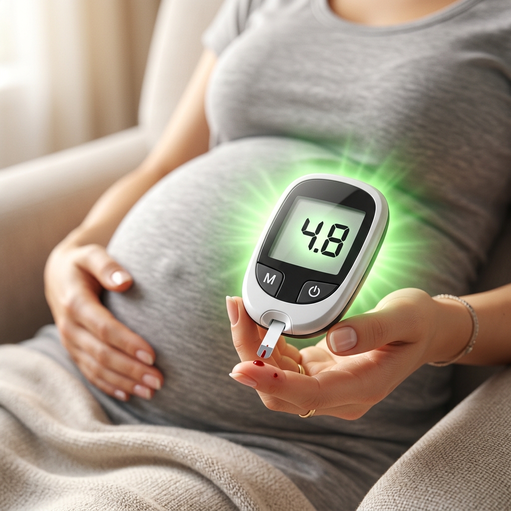 chỉ số tiểu đường thai kỳ - Máy đo đường huyết báo 4.8 mmol/L lúc đói là mức hoàn toàn an toàn cho thai nhi