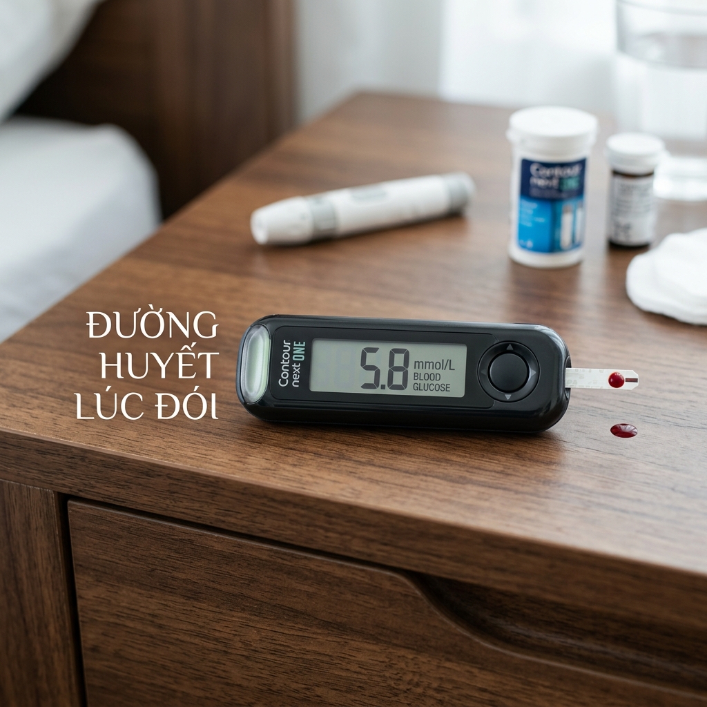chỉ số tiểu đường - Máy đo đường huyết lúc đói hiển thị kết quả chuẩn xác